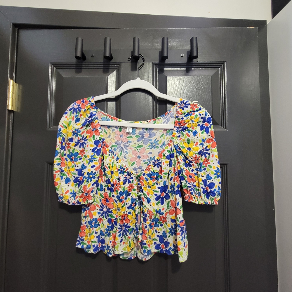 Topshop White Puff Sleeve Crop Blouse